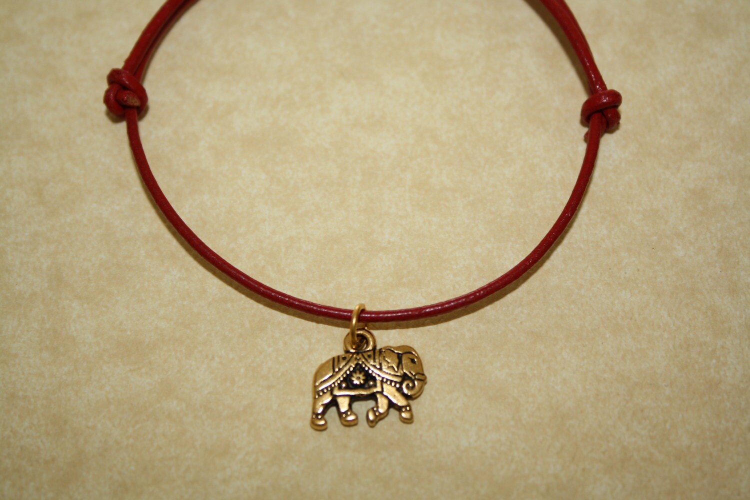 LUCKY Elephant Bracelet Red Leather Slide by TheArtsyNomad on Etsy