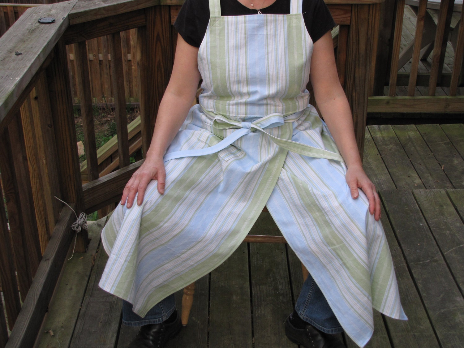 Fulllength Split Panel Pottery Apron Baby Blue and Green