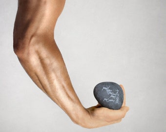 Gifts for Men- Gifts for Him- Engraved Primitive Deer Hunters, Stone River Rock Art. Guy Gifts for husband father. Man Cave