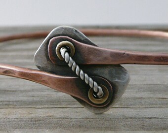 Copper Bangle, Stacking Bangle, Copper Bracelet, Sterling Silver, Cold Connections, Earthy Style