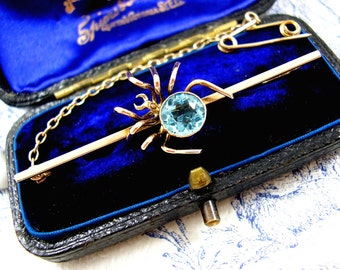 Antique Victorian 9ct Gold Brooch Topaz Lucky Money Spider Bug Insect c1900