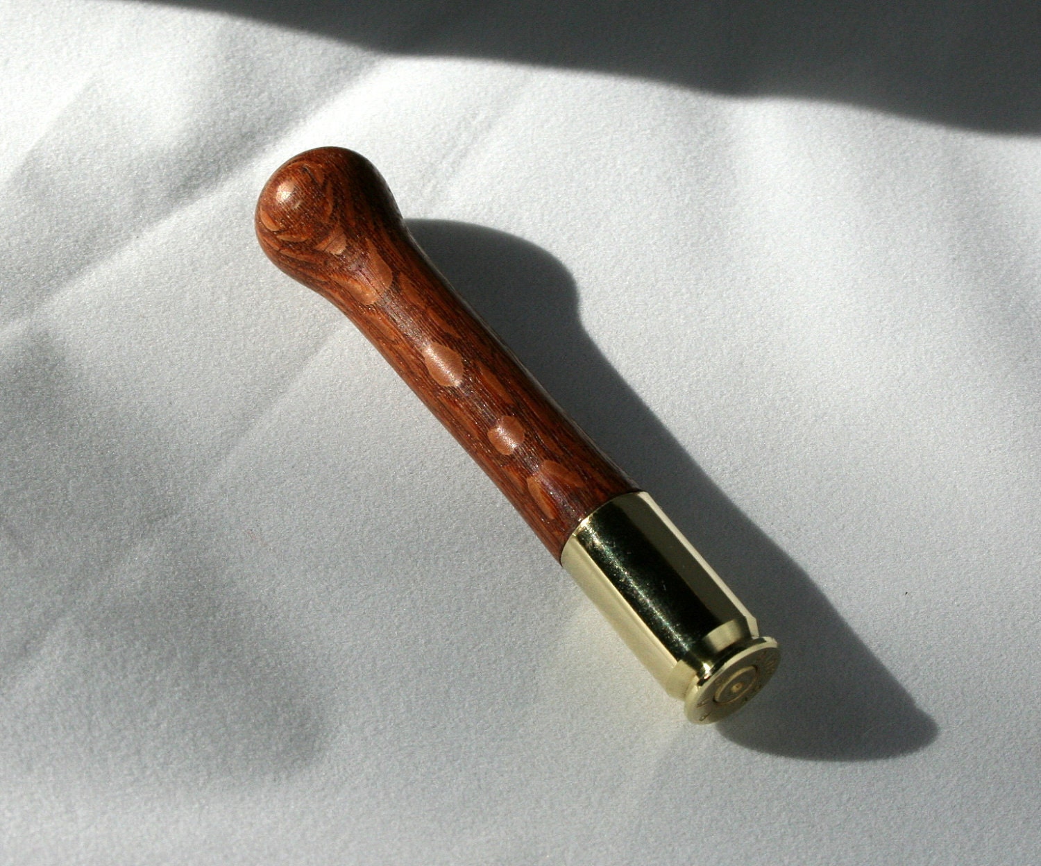 Lacewood tobacco pipe tamper hand turned with brass