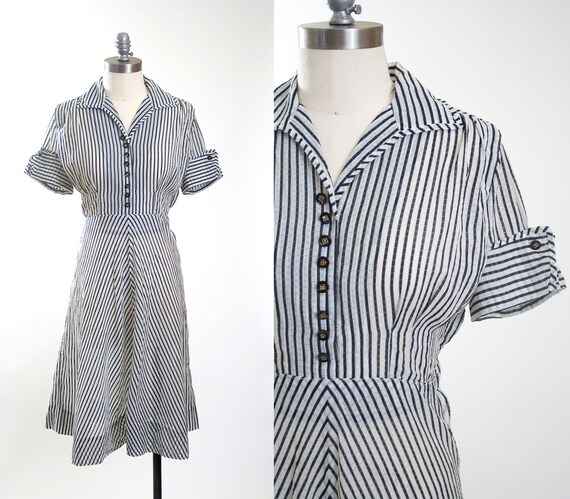 vintage 50s housewife dress // 1950s chevron by FoxandBearVintage