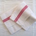 Antique LINEN TEA TOWEL , Natural White with 4 Red stripes, cotton/linen.