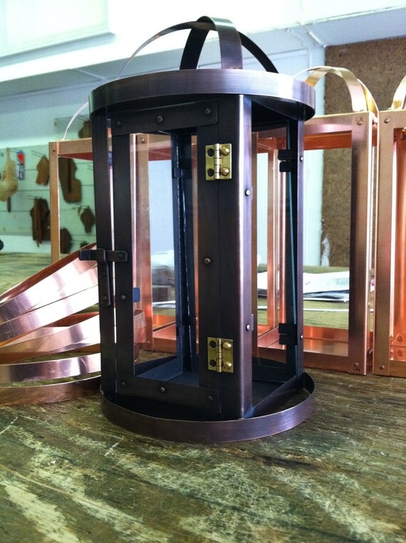 Modern Lantern Style Candle Holder Bronze Patina