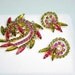 Vintage Brooch Set - Green & Pink Rhinestone Swirl 1740ag-012312000