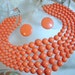 Coral Multi Strand Bead Necklace & Earrings Set - Salmon Lucite Beads 1336ag-012312000