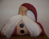 Primitive Grungy Red Santa Shelf Sitter With Wool Beard