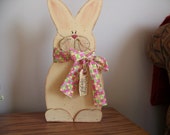 Welcome Spring Wooden Primitive Bunny Wall Hanging/Shelf Sitter