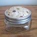 Primitive Pincushion Made of Half-Pint Mason Jar with Beige Flowered Fabric