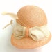 RESERVED Custom Listing For Katie- Peach Summer Straw Cloche Hat With Natural Trim Bow and Tan Stripped Coque Feathers