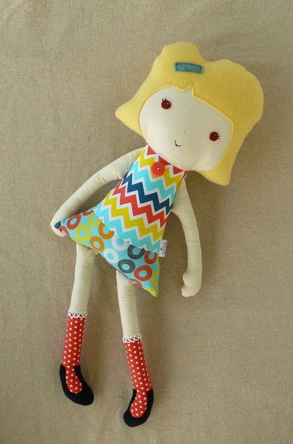 Large Fabric Doll Rag Doll with Blond Hair