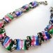 Vintage Square Cut Iris Crystal Glass Rainbow Rhinestone Openback Bracelet Silvertone Metal Blue Green Pink