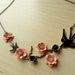 Cherry blossom branch and swallow bird antique style necklace