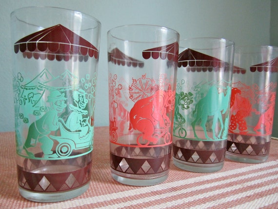 vintage circus drinking glasses