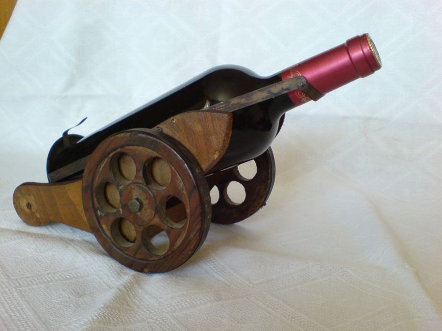 Antique Wooden wine bottle holder/frame Gun
