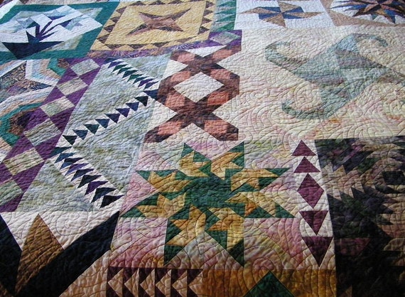 Queen size bed quilt beautiful sampler design