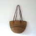 1970s sisal bag // brown straw bucket bag with red leather straps