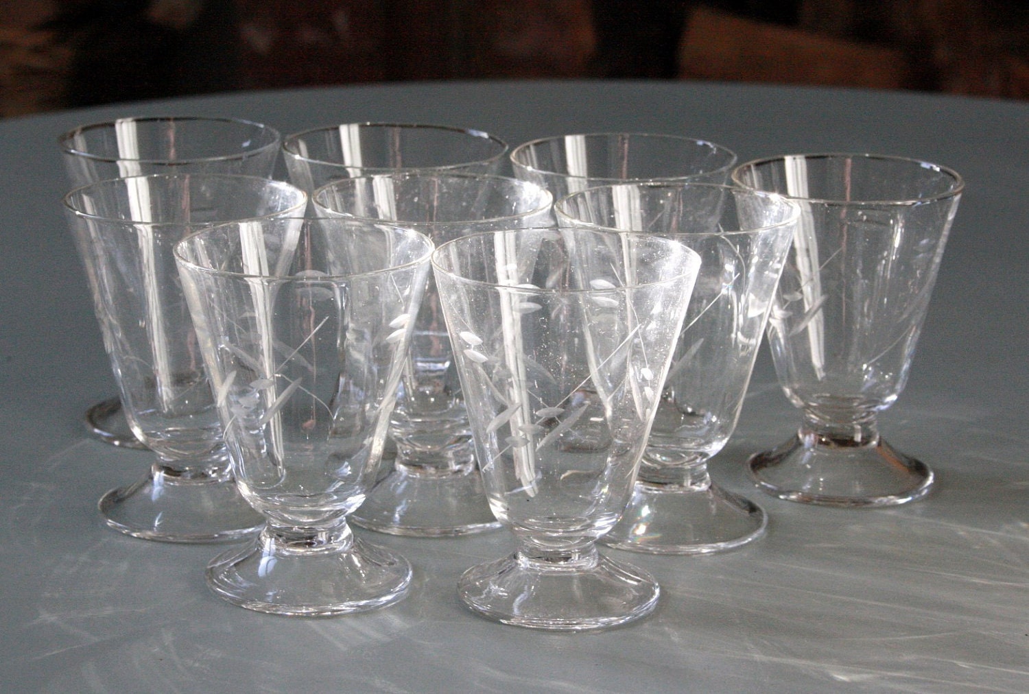 vintage french wine glasses set of 9 etched by wondersfromnormandy