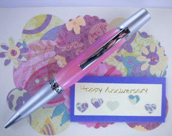 Handcrafted Acrylic Pen Hand Turned Pink and Purple Acrylic Blank and Chrome and Brushed Chrome Hardware 227O