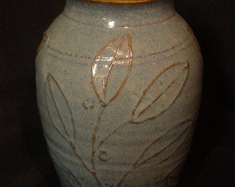 Wheel-thrown stoneware pottery urn