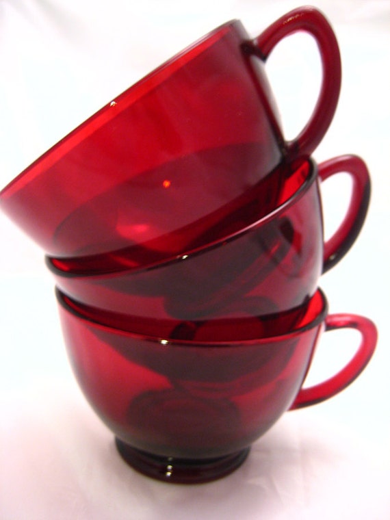 Vintage Ruby Red Tea Cups Set of 8
