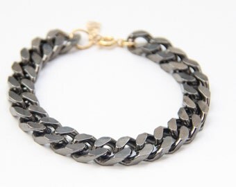 Half and Half: Gold chunky chain and black Silk Bracelet