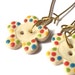 Daisy Button Earrings, Cute Fun Dotty Flower Ceramic Button Earrings, Dangle, White, Multicolored Polka Dots, Ditsy Pattern, Funky