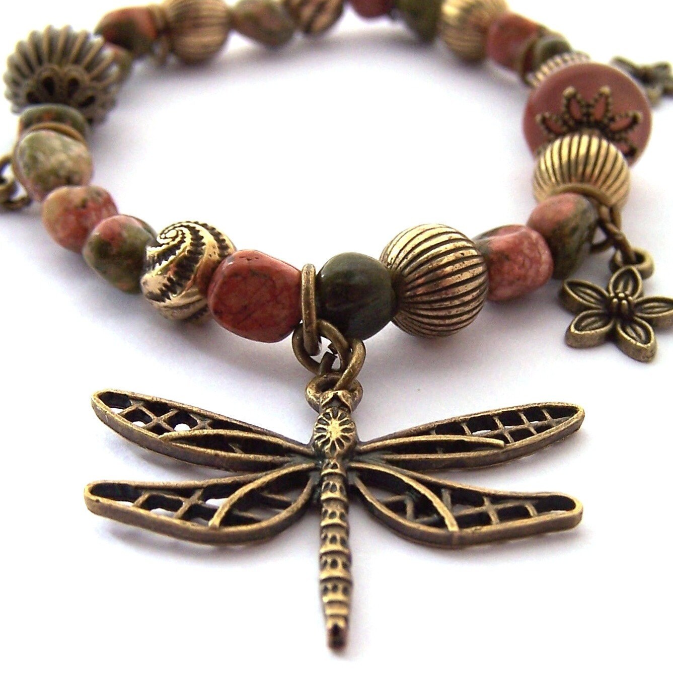 Dragonfly Bracelet with Brass Dragonfly Charm Dragonfly