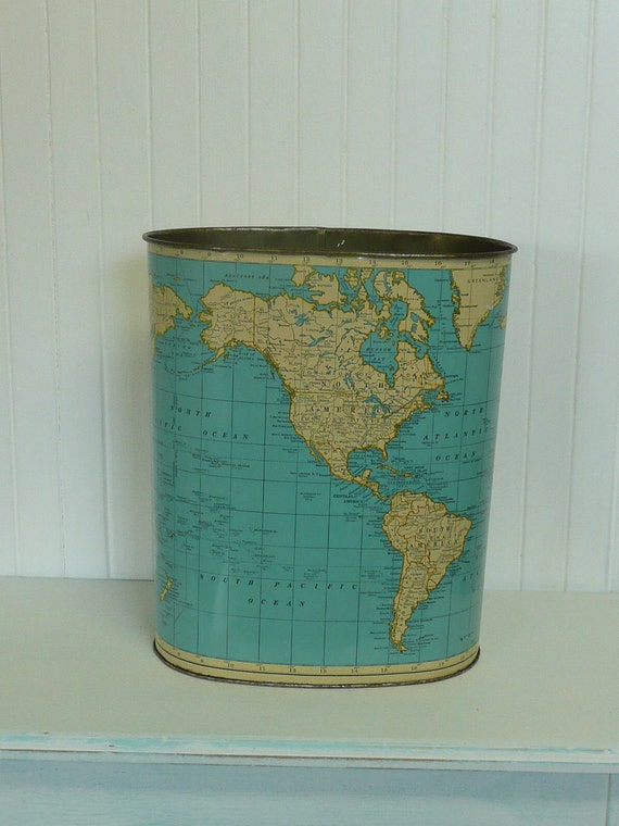 1960s Metal Wastebasket Trash Can Turquoise by NewLifeVintageRVs