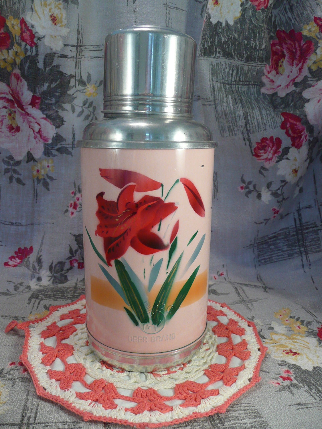Pink Picnic Camping Thermos Deer Brand Vintage Travel
