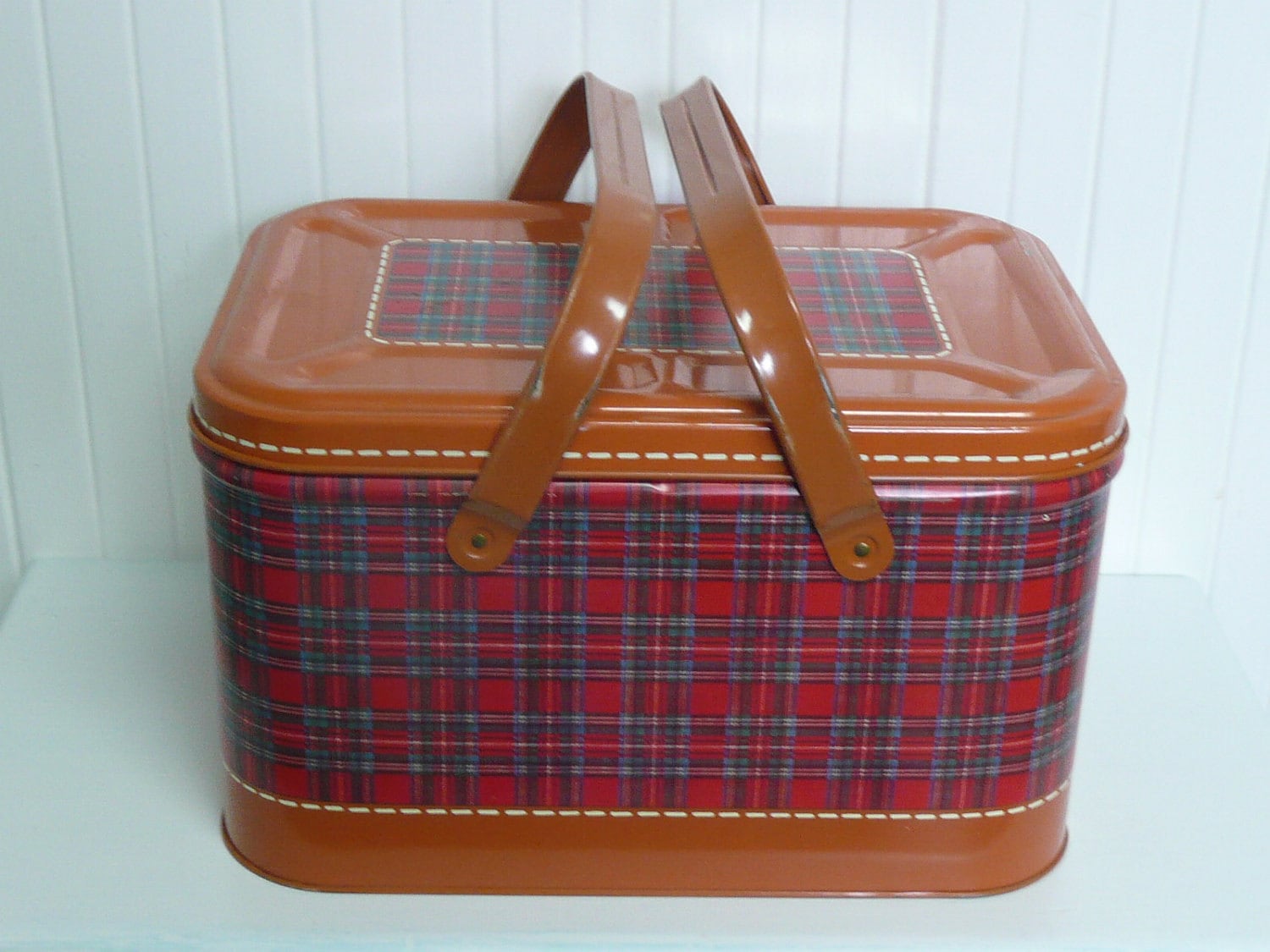 NICE Vintage Tin Metal Picnic Basket with by NewLifeVintageRVs