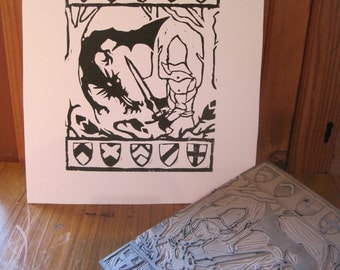 St George and the Dragon - Linocut Print