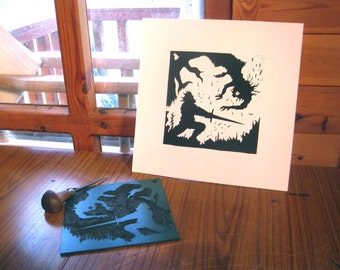 Grendel's Mother and Beowulf do Battle - Silhouette Print