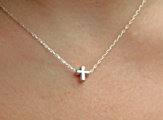 STERLING SILVER CROSS tiny cross bead necklace