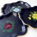 Set of 3 vintage 40s black toleware trays hand painted flowers/ Jerywil/ vintage home decor/ shabby chic cottage decor