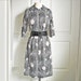 Vintage 70s abstract dress/ black and white geometric dress/ red and white leaf motif/ mod shirt style dress
