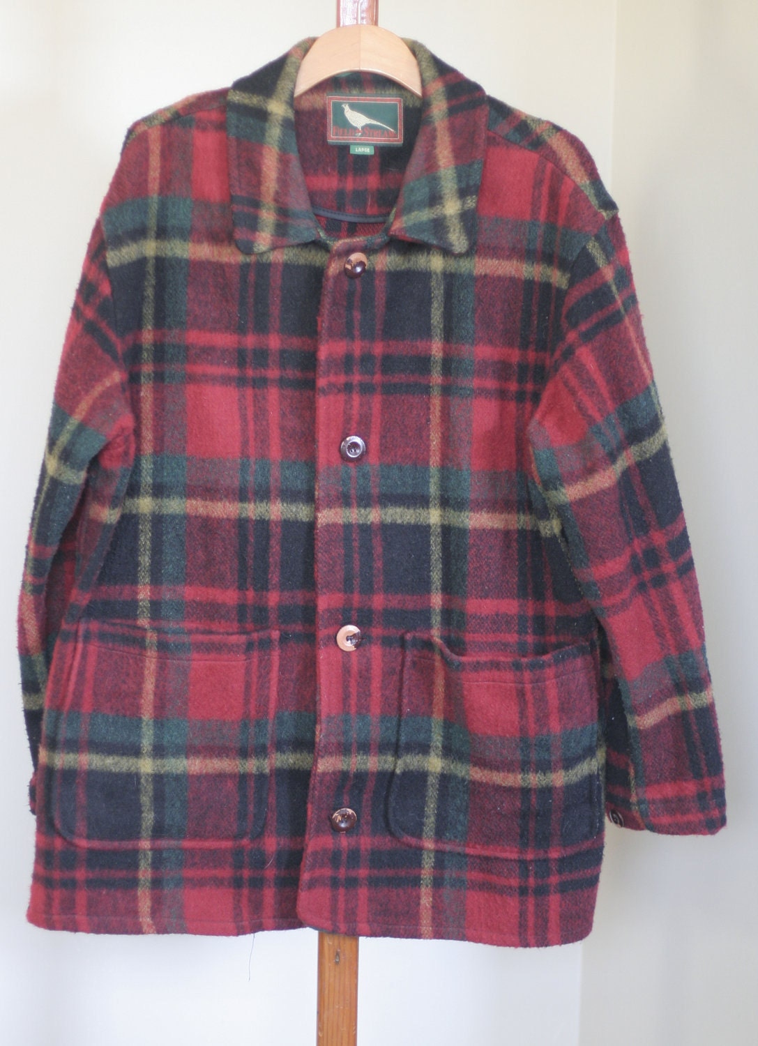 vintage mens wool plaid jacket field and stream