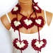 Burgundy Cream Hand made crochet heart lariat scarf. Fashion Flower Scarves, Necklace...