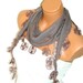 Personalized Design chocolate, beige Scarf. Turkish Fabric Fringed Guipure Scarf ..bandana,headband,wedding,bridal,authentic, romantic,