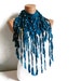 Teal Blue Fabric Fringed Scarf with Beads, Woman Scarves, Scarf, Accessory,
