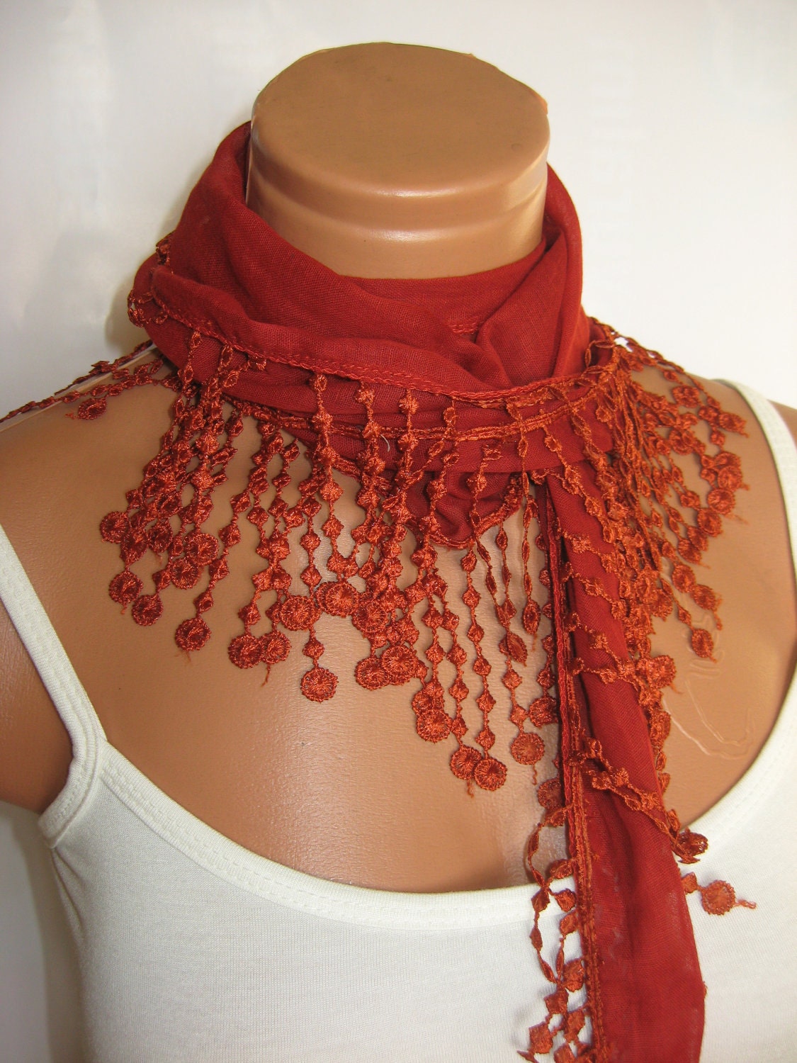 Cinnamon Scarf Fabric Fringed Guipure Turkish Scarf