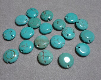 SALE Turquoise Howlite Coin Beads 13mm - 14mm