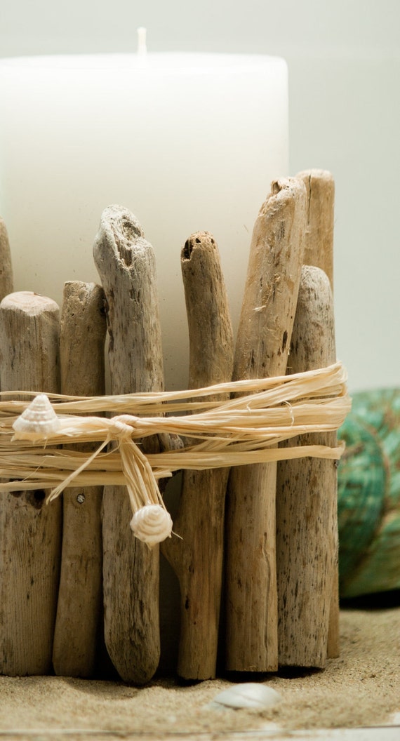 Items similar to Driftwood Covered Candle on Etsy