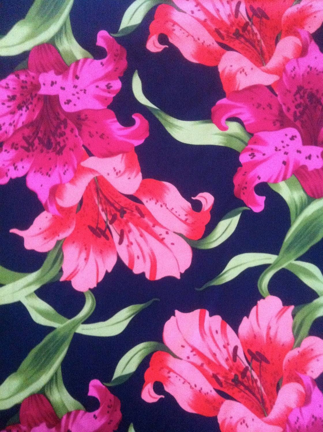 100% Silk Large Lily Print Fabric 2 yards by SophiaFashions