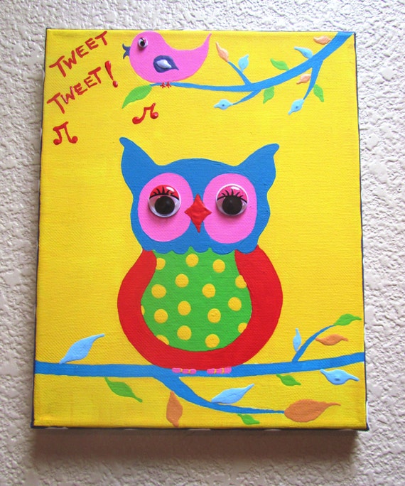 WISE OWL...Hand-painted Acrylic Painting on Canvas for Kids