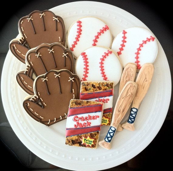 Items similar to Baseball themed Decorated Cookies- bats, balls, gloves ...