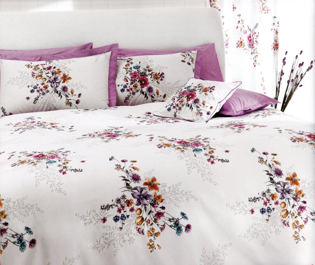 Lilac and White Floral Bedding Set for King by MyveraLinen