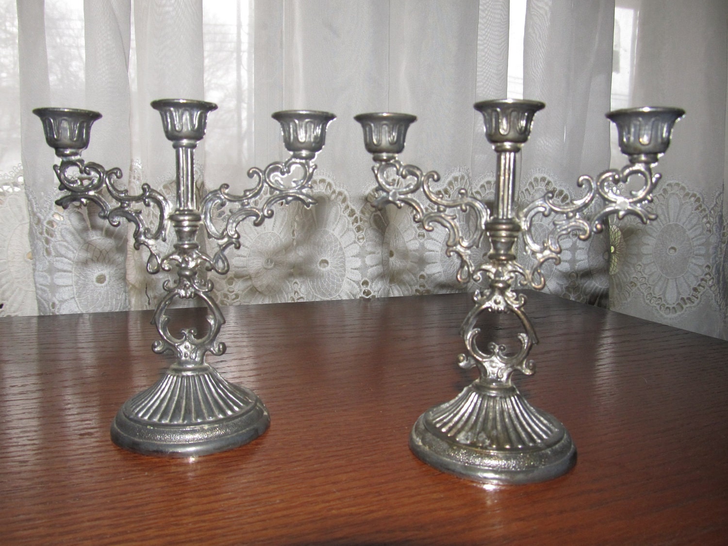 Pair of Vintage Silver Metal Chime Candle Holders Sticks