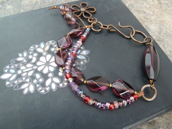 SALE Glass and Brass Bracelet Purple Jewelry by graceofeden